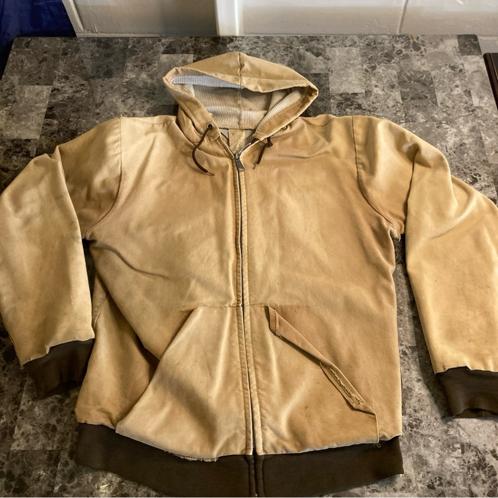 VTG Carhartt Muleskin Brown Men Large Thermal Lined HOODED Jacket USA Thrashed